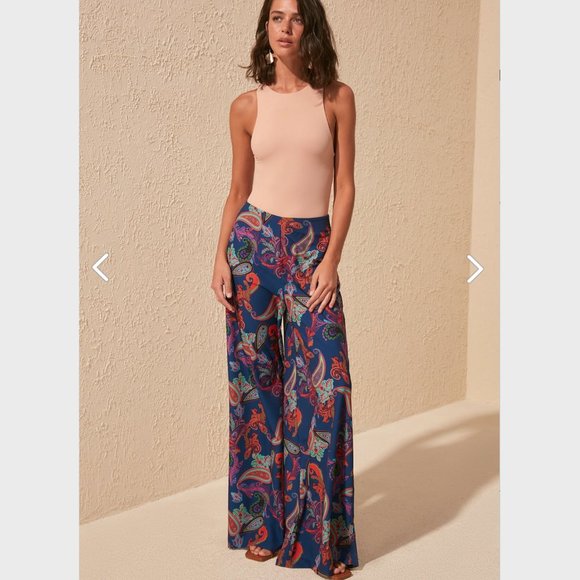 Organic Boho Navy Blue Patterned Wide Leg Trouser - Picture 6 of 11